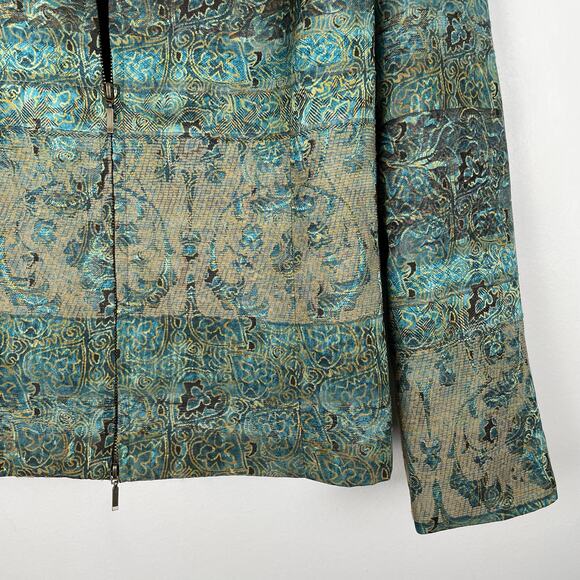 VTG Coldwater Creek Tapestry Jacket LP Green Floral Shimmery Boho Fairy Grunge - Picture 8 of 16